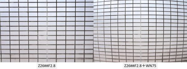 Z26mmと+wn75の歪曲収差を比較した画像